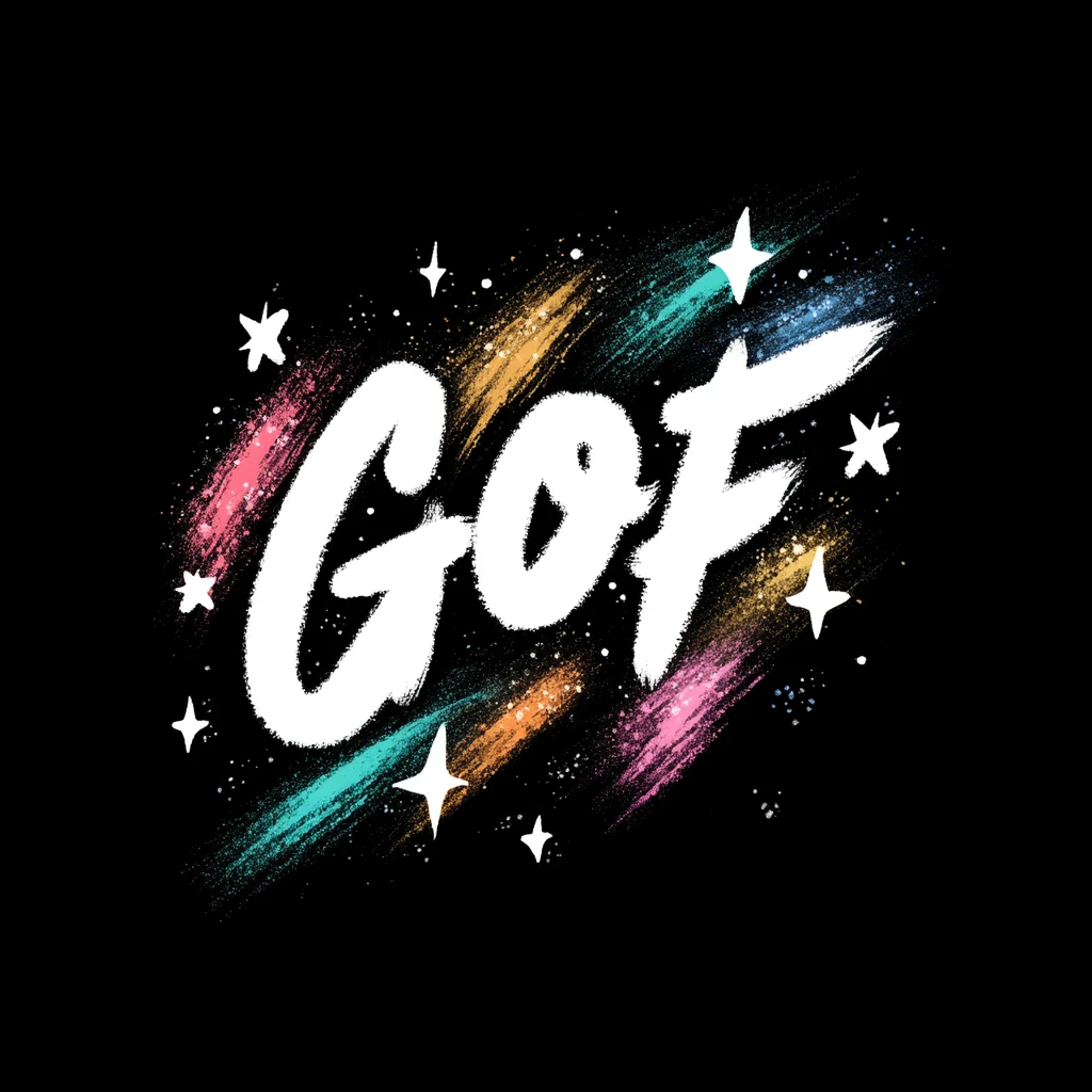 별과 컬러 브러시로 구성된 GOF 로고